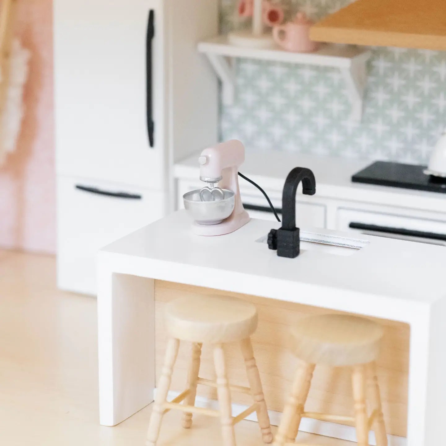 Dollhouse Refrigerator | White with Black Hardware