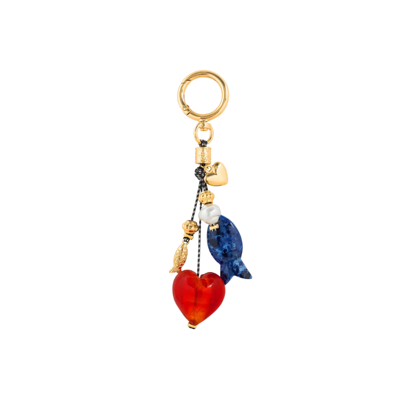 Heart and fish bag charm