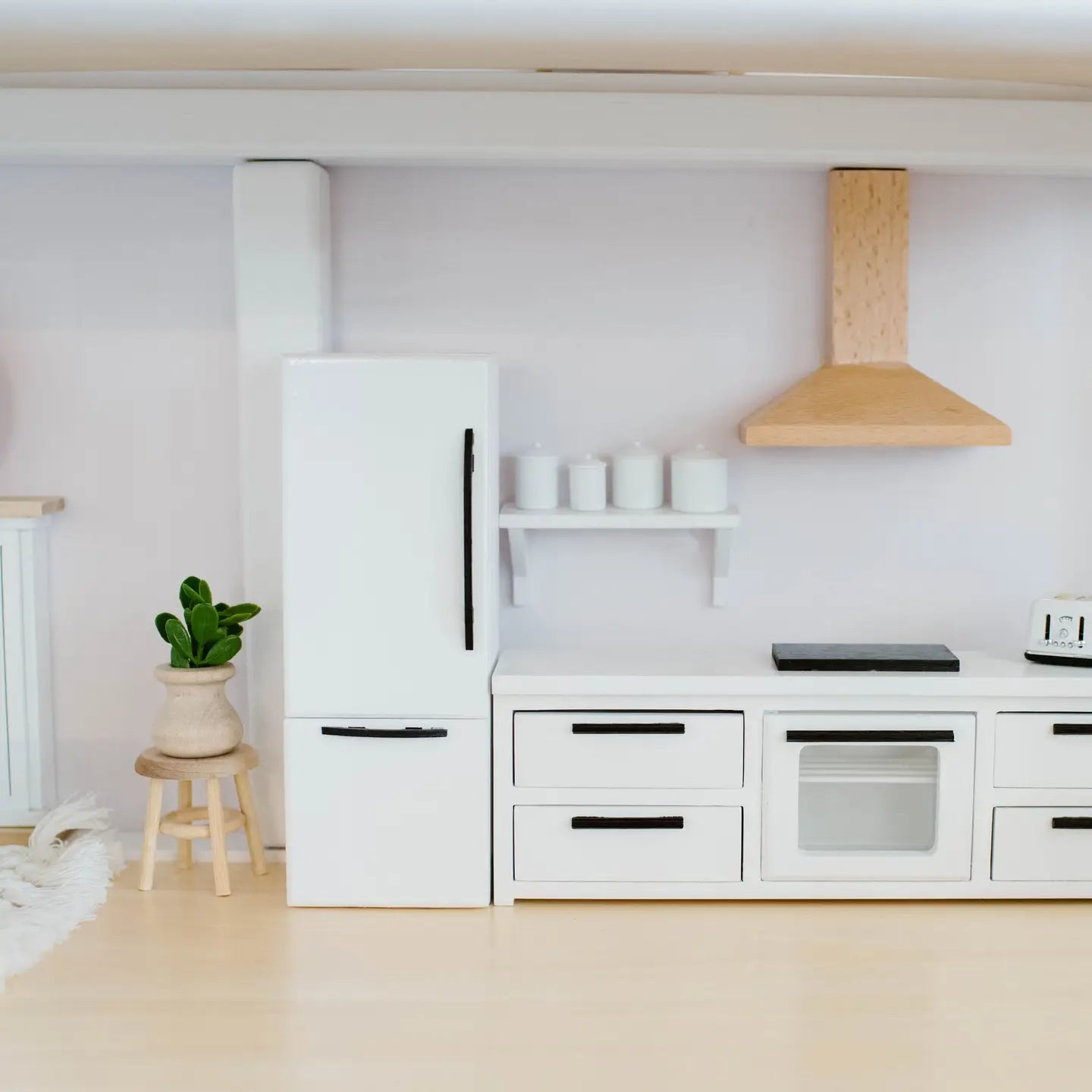 Dollhouse Straight Kitchen Base Cabinets Cooktop Oven White
