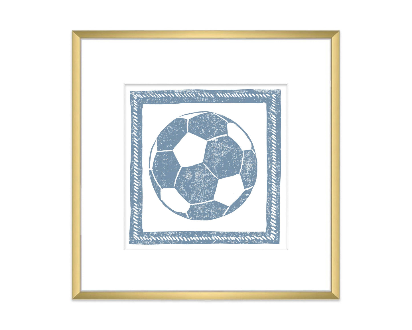 Cornflower Blue & White Soccer Ball Art Print Sports Decor