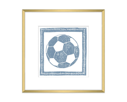 Cornflower Blue & White Soccer Ball Art Print Sports Decor