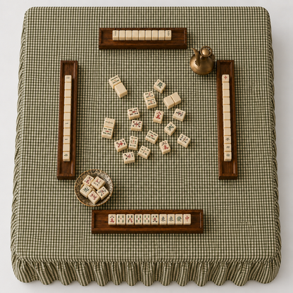Skirted Linen Olive Mini Gingham Mahjong Tablecloth