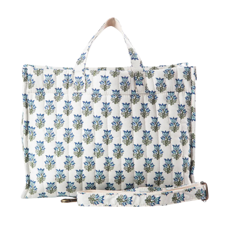 Aqua Block Print Tote