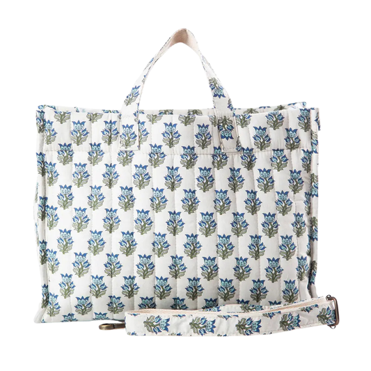 Aqua Block Print Tote