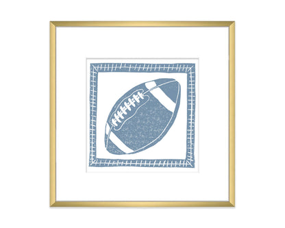 Cornflower Blue & White Football Sports Art Print Decor