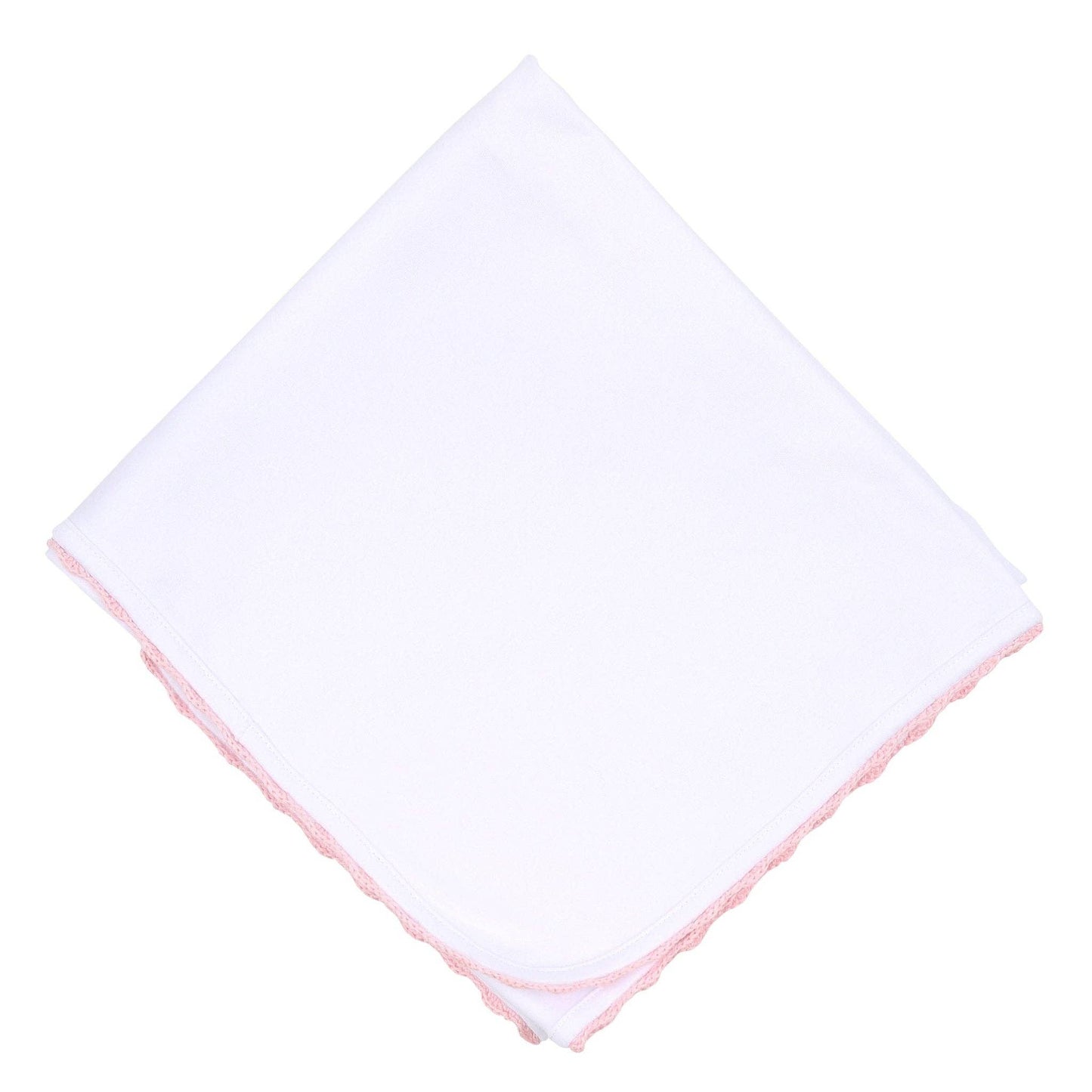Baby Receiving Blanket with Pink Crochet Trim