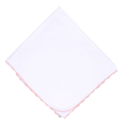 Baby Receiving Blanket with Pink Crochet Trim