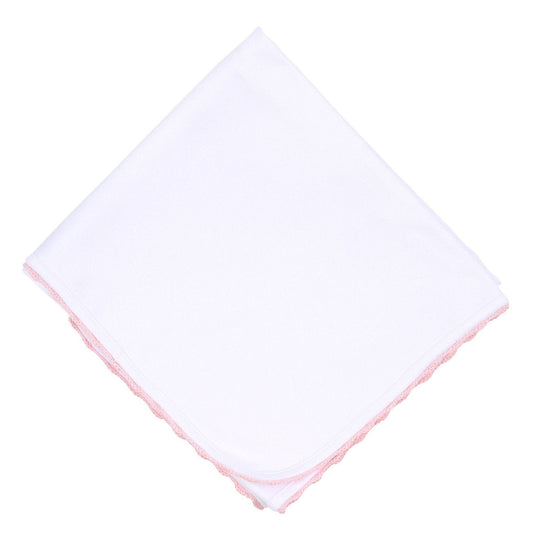 Baby Receiving Blanket with Pink Crochet Trim