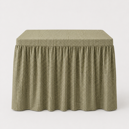 Skirted Linen Olive Mini Gingham Mahjong Tablecloth