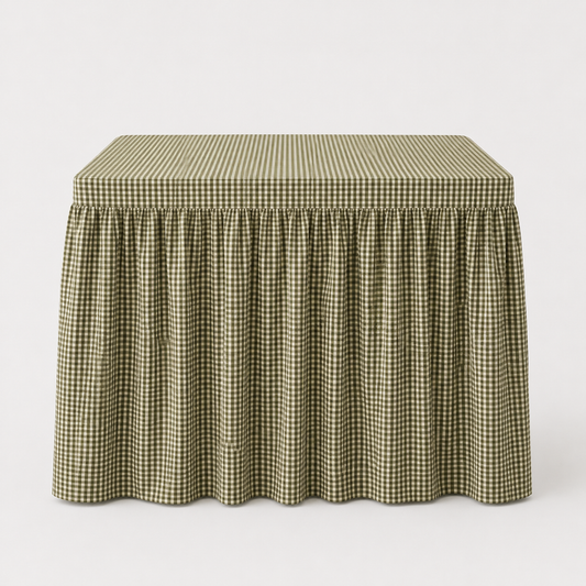Skirted Linen Olive Mini Gingham Mahjong Tablecloth