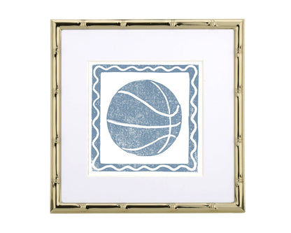 Cornflower Blue and White Basketball Sports Wall Art Print