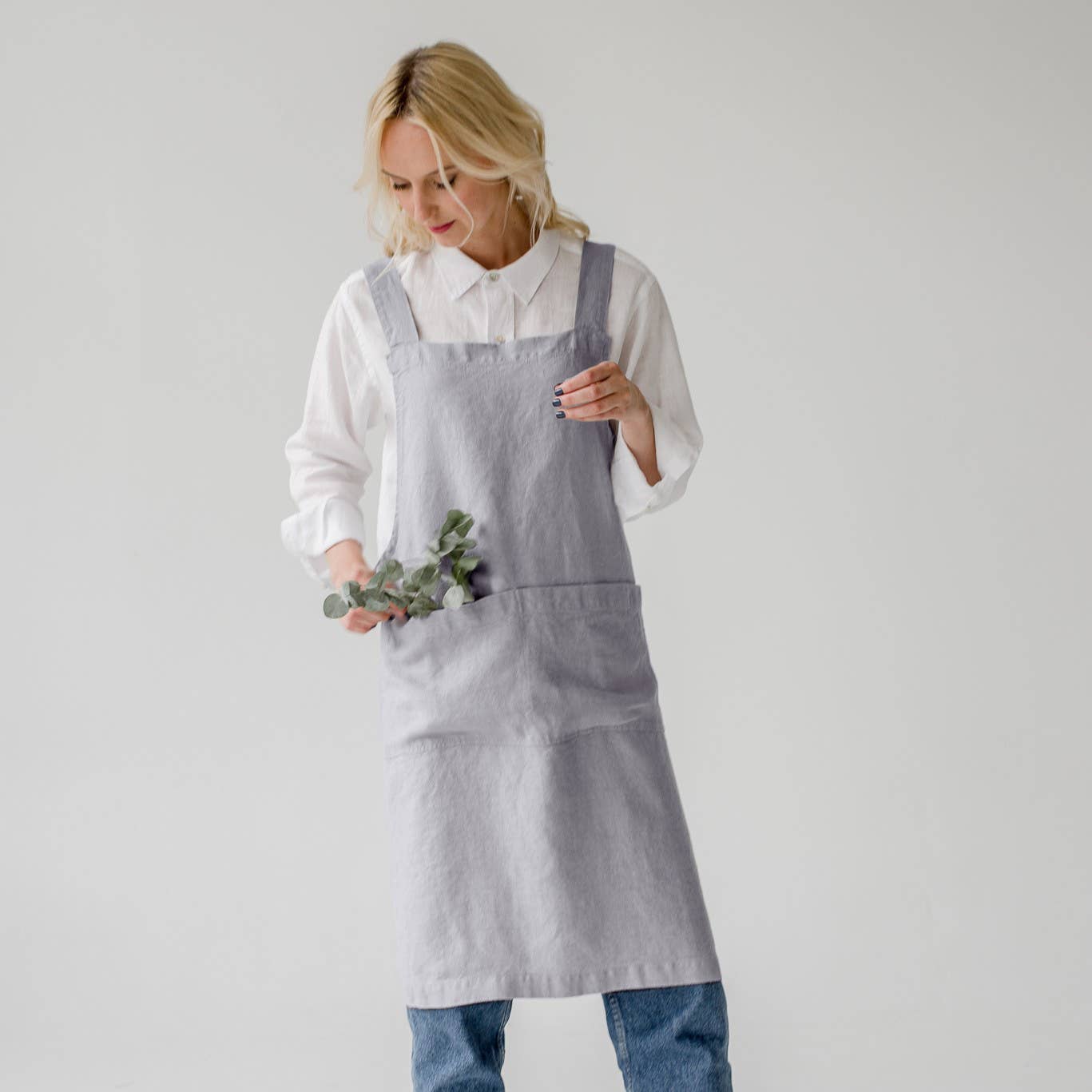 Light Grey Linen Japanese Crossback Apron