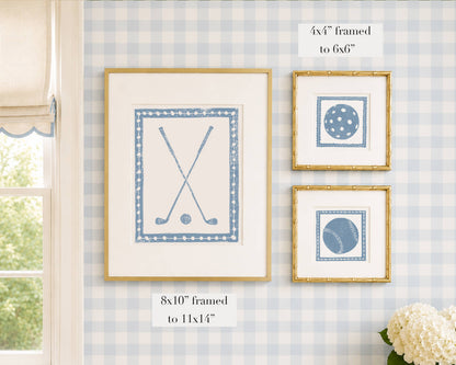 Cornflower Blue and White Basketball Sports Wall Art Print