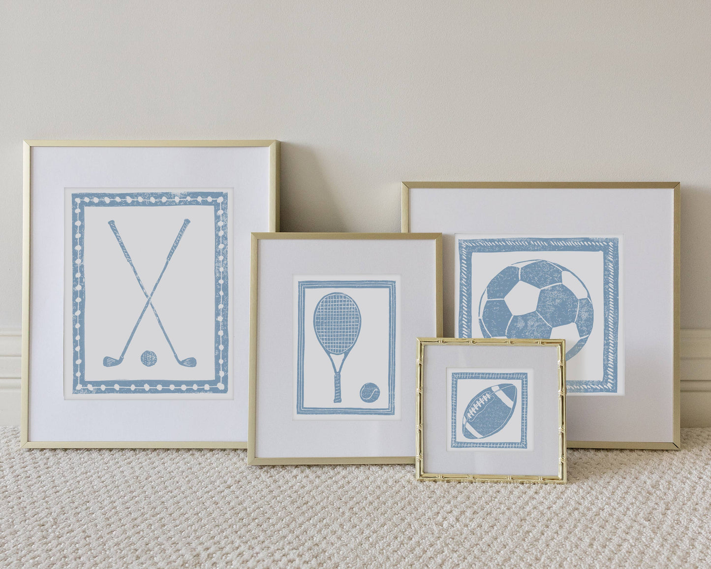 Cornflower Blue & White Soccer Ball Art Print Sports Decor