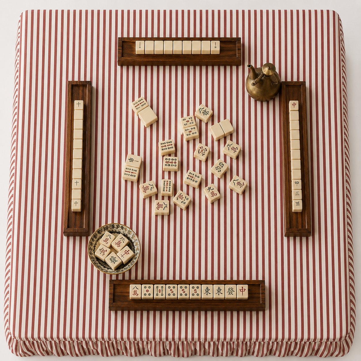 Skirted Linen Thin Stripe in Red Mahjong Tablecloth
