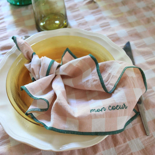 Plaid and Embroidery Napkins -Mon Chou