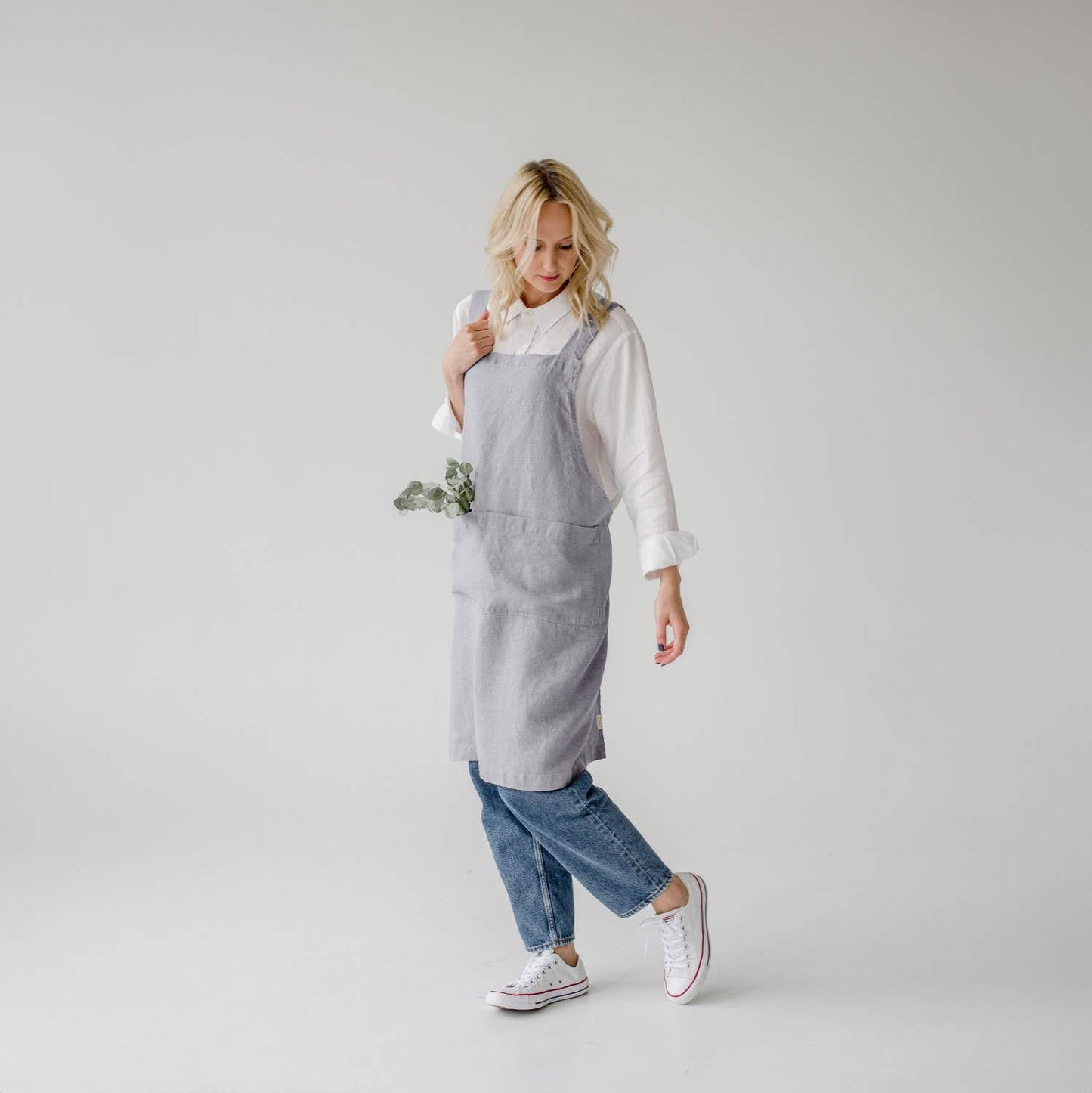 Light Grey Linen Japanese Crossback Apron