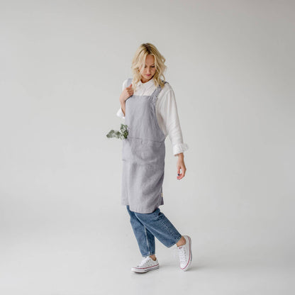 Light Grey Linen Japanese Crossback Apron
