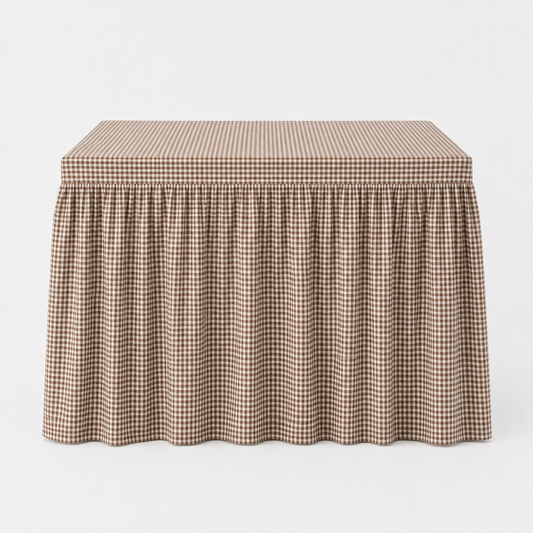 Skirted Linen Brown Mini Gingham Mahjong Tablecloth