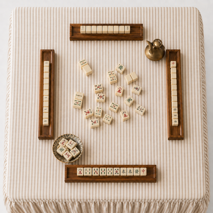 Skirted Linen Oatmeal Awning Stripe Mahjong Tablecloth