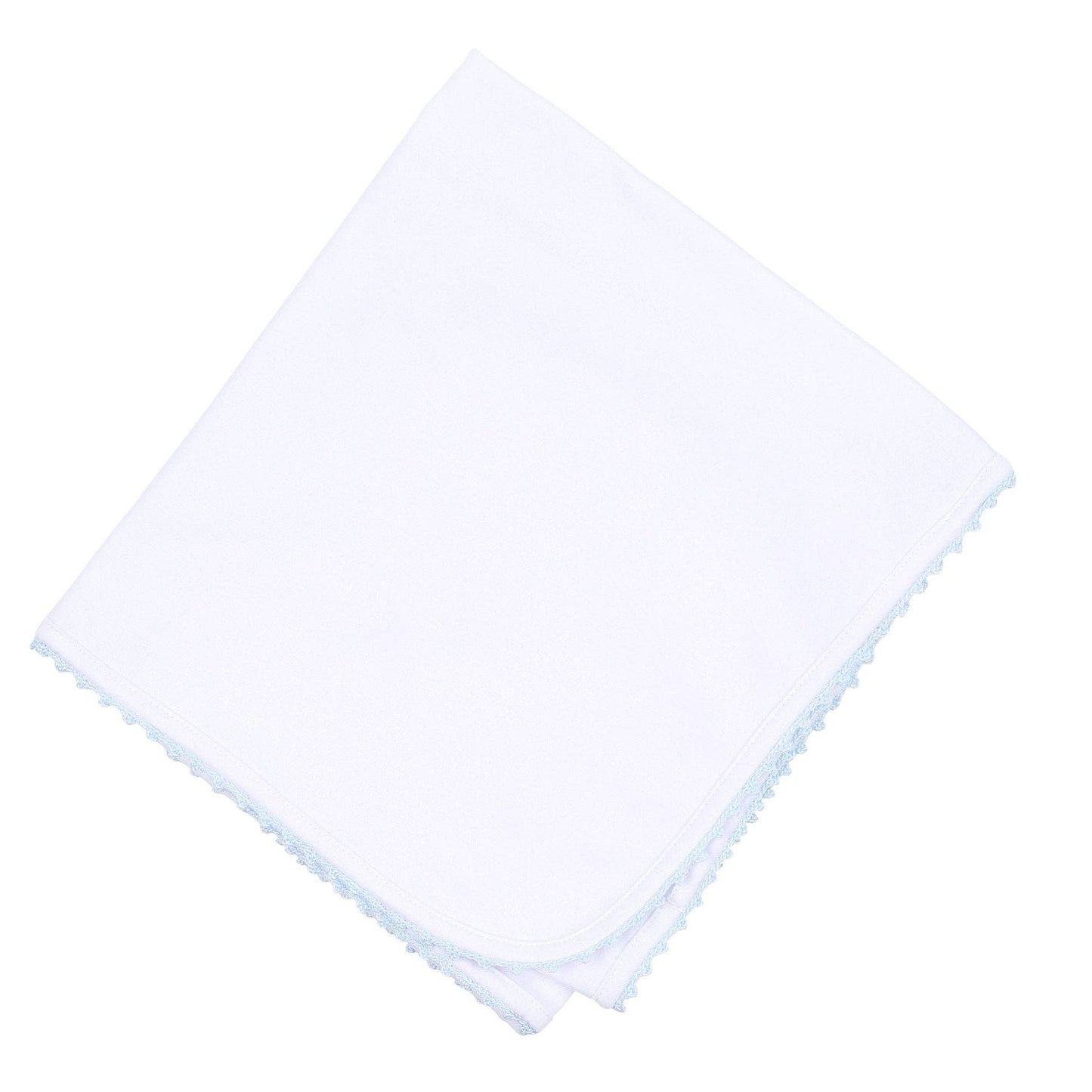 Baby Receiving Blanket with Blue Crochet Trim