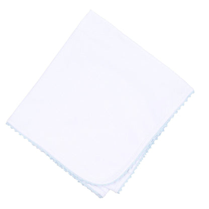 Baby Receiving Blanket with Blue Crochet Trim