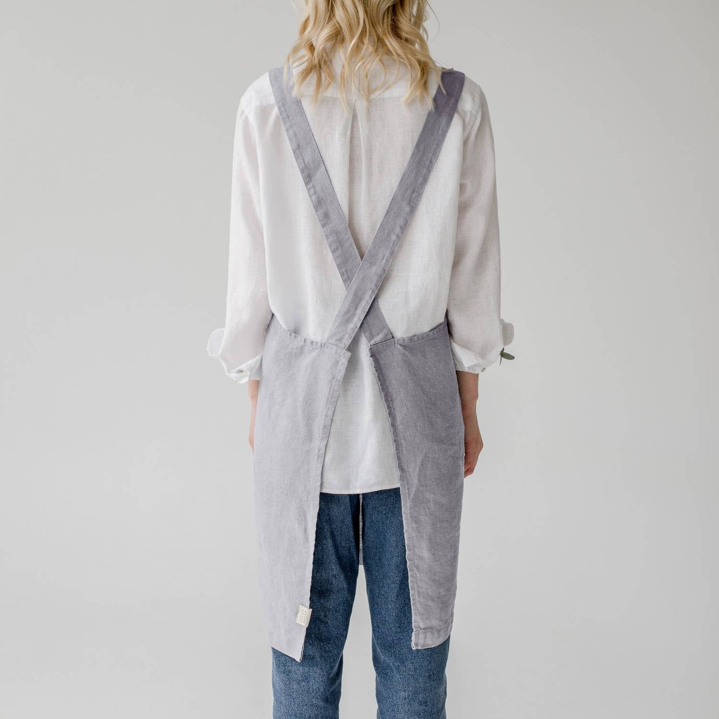 Light Grey Linen Japanese Crossback Apron