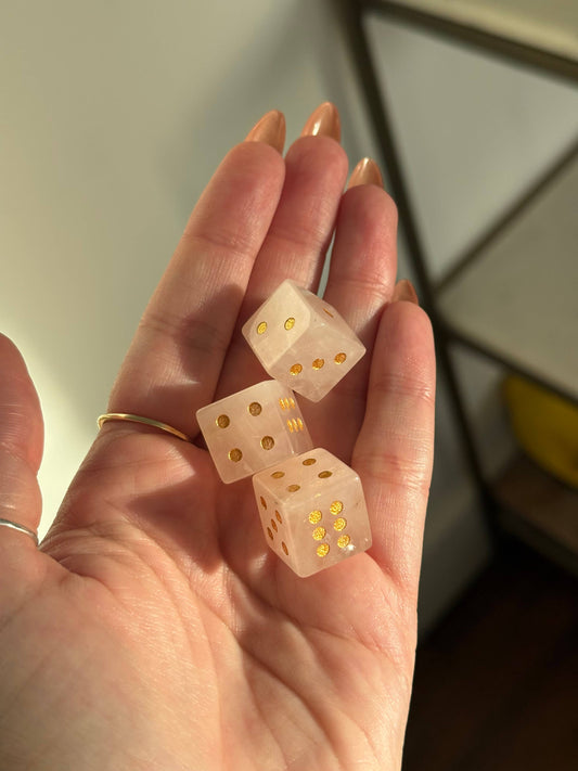 Rose Quartz Crystal Carved Dice – Mini Love Stone Carving
