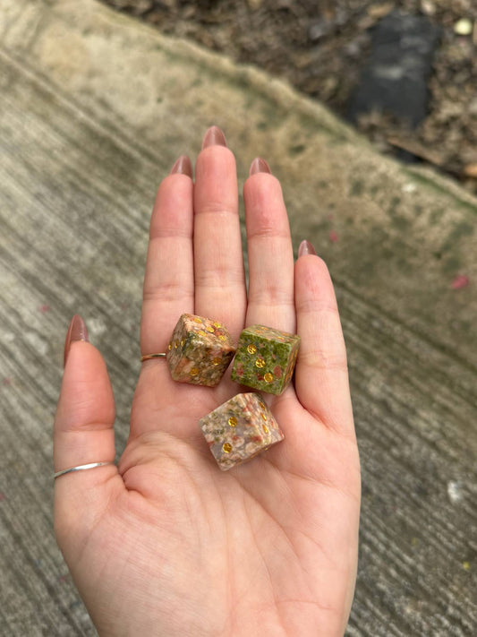 Unakite Crystal Carved Dice – Mini Heart-Healing Stone Die