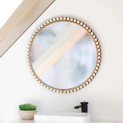 Dollhouse Round Beaded Mirror | Natural Wood