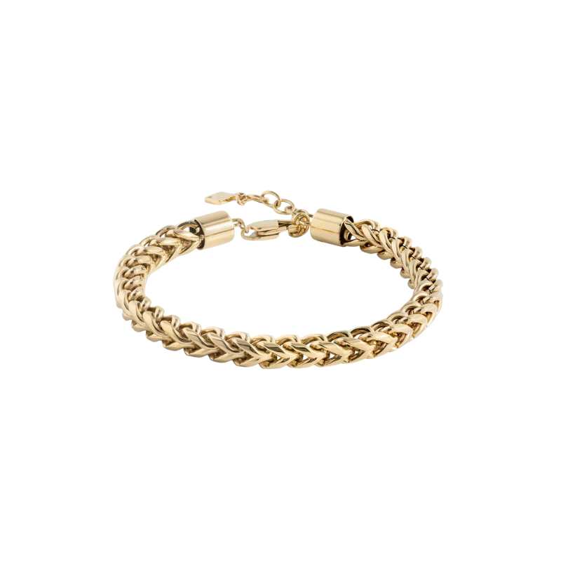 Gold chain bracelet on a white background