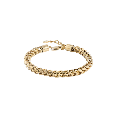 Gold chain bracelet on a white background