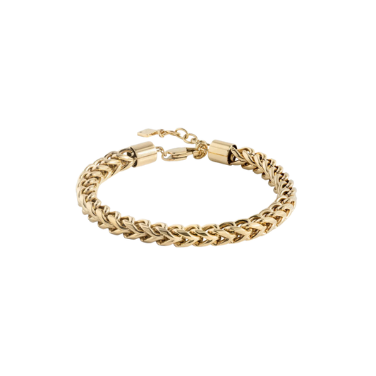 Gold chain bracelet on a white background