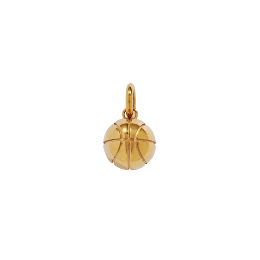 Gold basketball charm on a white background