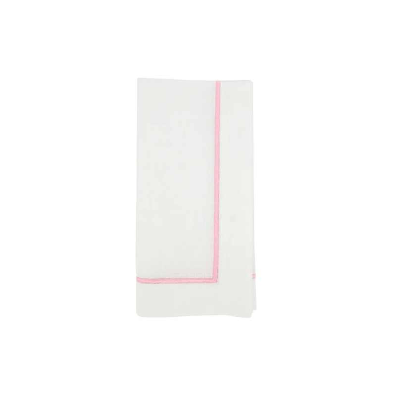 White napkin with a pink border on a white background