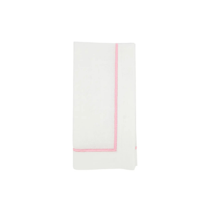 White napkin with a pink border on a white background