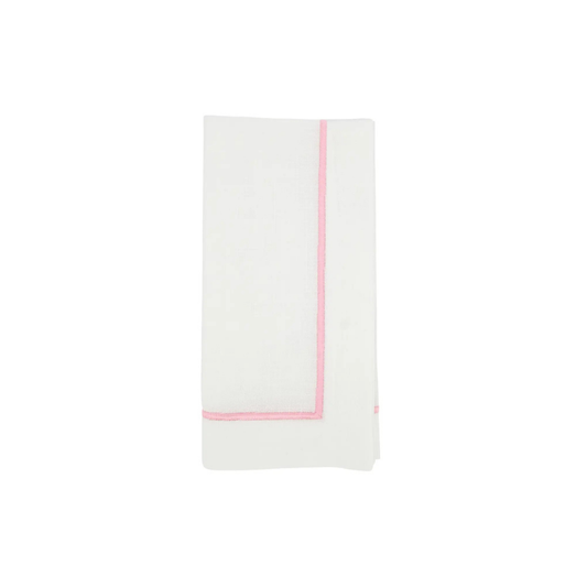 White napkin with a pink border on a white background