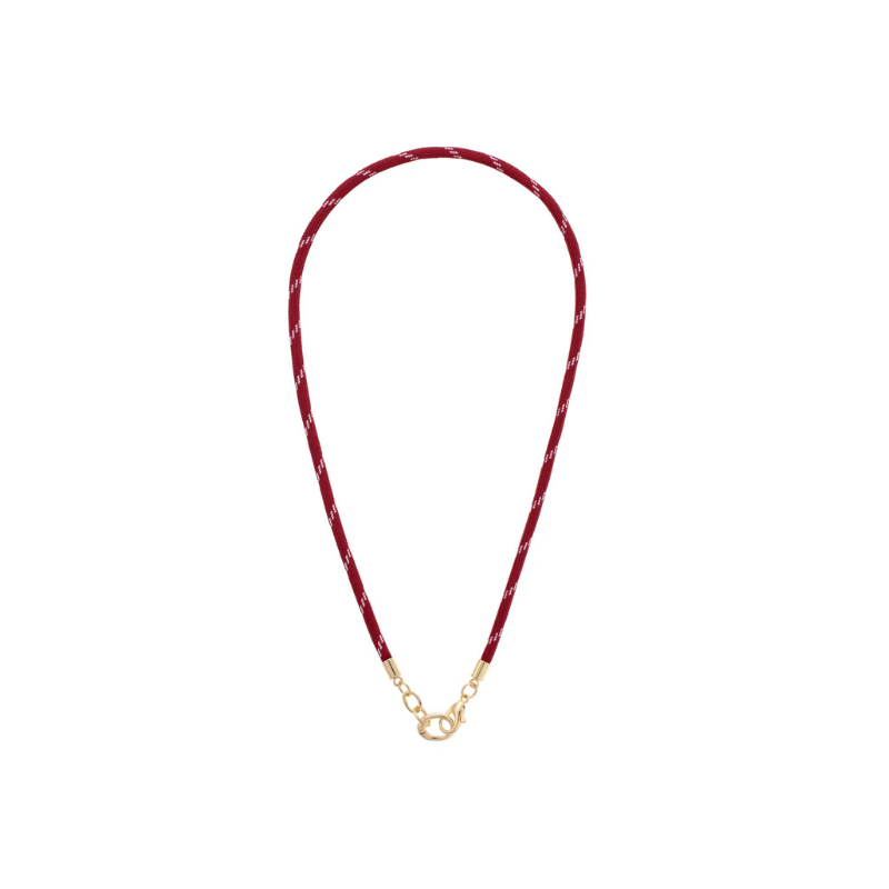 Red necklace with a gold clasp on a white background