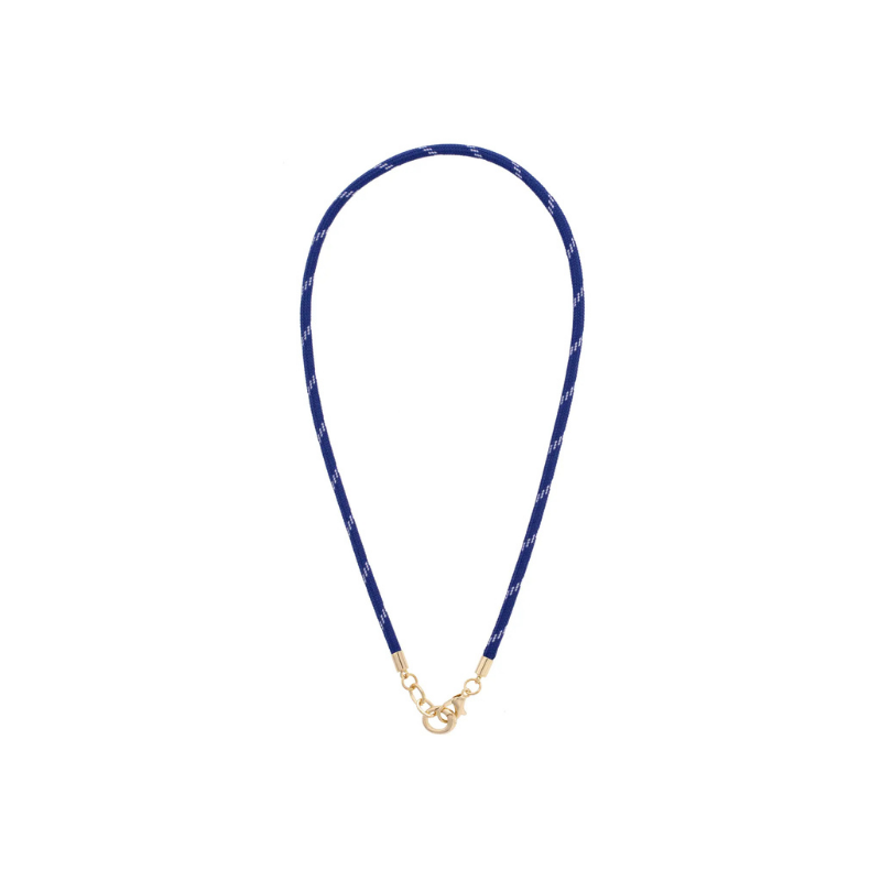 Navy blue lanyard with a gold clasp on a white background