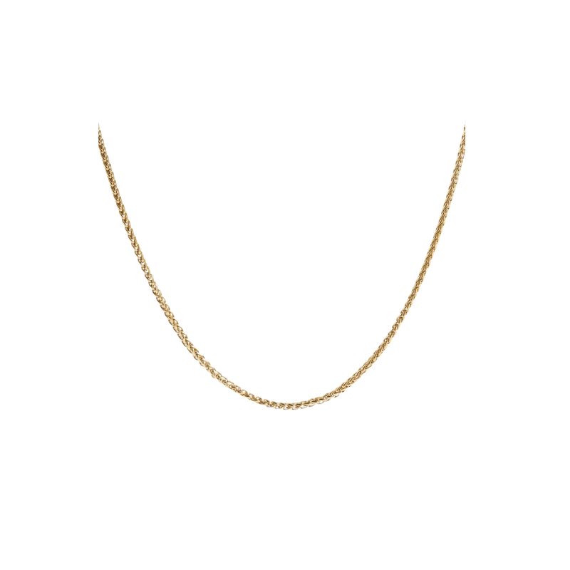 Gold chain necklace on a white background