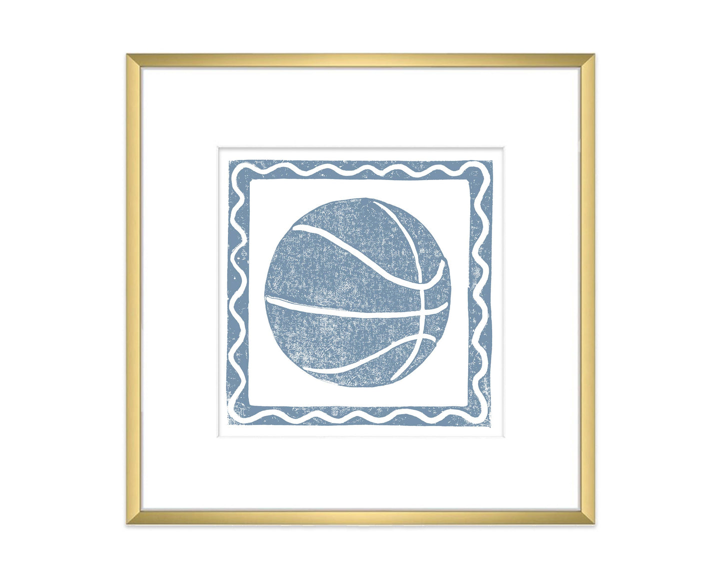 Cornflower Blue and White Basketball Sports Wall Art Print