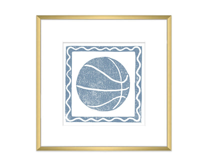 Cornflower Blue and White Basketball Sports Wall Art Print