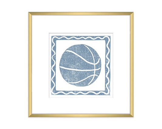 Cornflower Blue and White Basketball Sports Wall Art Print