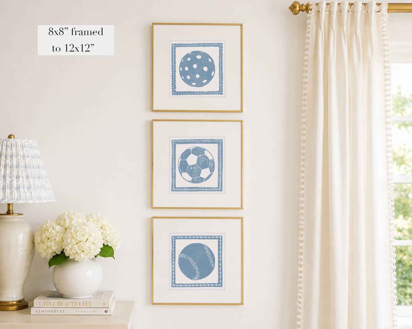 Cornflower Blue & White Soccer Ball Art Print Sports Decor