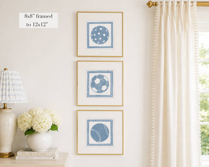 Cornflower Blue & White Soccer Ball Art Print Sports Decor