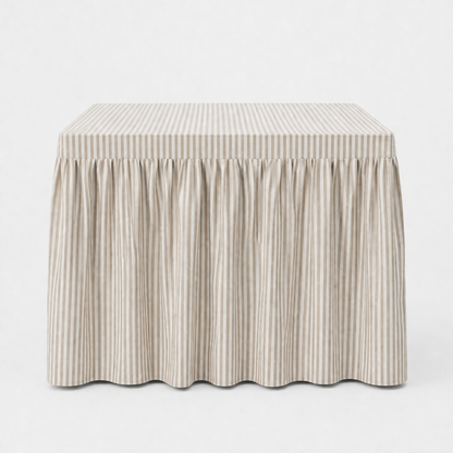 Skirted Linen Oatmeal Awning Stripe Mahjong Tablecloth