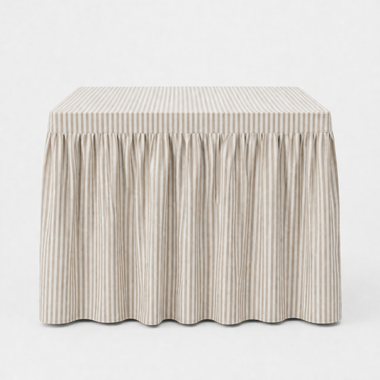 Skirted Linen Oatmeal Awning Stripe Mahjong Tablecloth