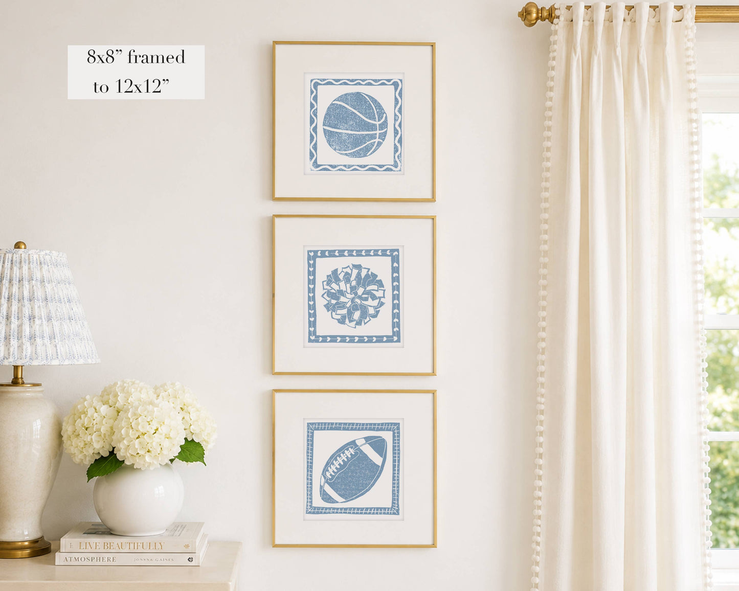 Cornflower Blue and White Basketball Sports Wall Art Print