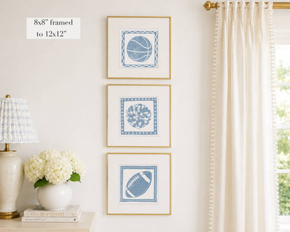 Cornflower Blue & White Football Sports Art Print Decor