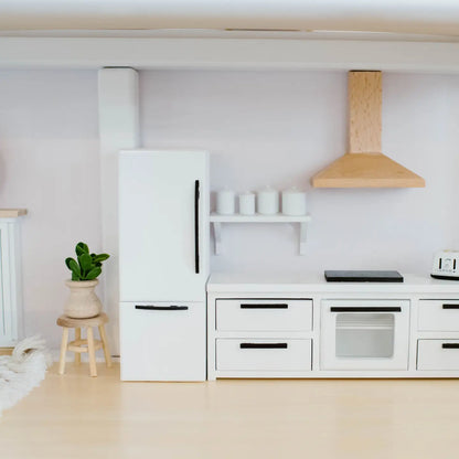 Dollhouse Straight Kitchen Base Cabinets Cooktop Oven White